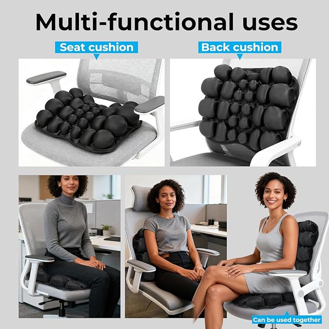 Sodur Travel Seat Cushion for Airplane, Portable Inflatable 3D Air Cell Lumbar Support Pillow, Ergonomic Long Distance Sedentary Pressure Relief Cushion for Office Chair, Wheelchair, Cars