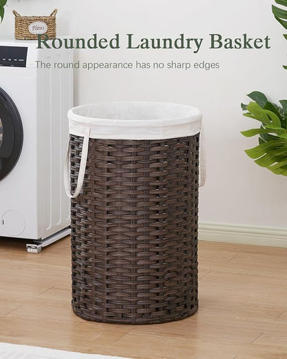 34.3 Gal (130 L) Large Laundry Hamper Laundry Basket Round Handwoven Wicker Laundry Baskets Rattan Laundry Basket with Removable Bag Handles 2 Mesh Bags for Living Room Bedroom Brown