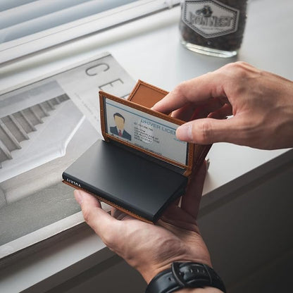 VULKIT Card Holder Wallet with Double ID Windows RFID Blocking Pop Up Wallet Minimalist Design for 12 Cards