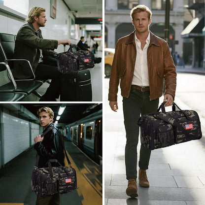 Tactical Duffle Bag For Travel Expandable 52L Large Duffle Bag For Men Gym Duffel With Wet Pocket Multi-Functional Carry On Bags Weekender Overnight Bag Organizer Duffel Bag For Travel