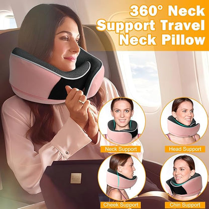Neck Travel Pillow,360° Memory Foam Neck Pillow,Portable and Storable Pillows, Comfortable Breathable Ergonomic Design for Travel, Car Rides, Home and Offices Use (Pink)