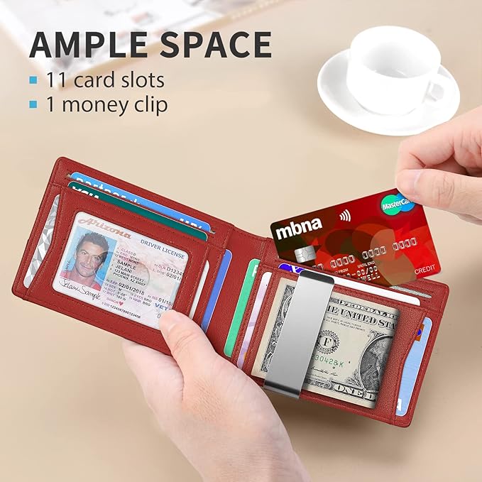 RUNBOX Money Clip Slim Wallets for Men RFID Blocking 11 Card Holder Minimalist Small Leather Bifold Men's Front Pocket Wallet Gift Box