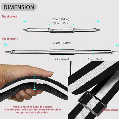 ZINZ Shoulder Strap Universal Bag Strap - 78" Ultra-Thick Padded with Dual Balanced Adjustable Buckles for Briefcase, Travel, Sports, Laptop, Crossbody Bag，Stripes-BkWBk