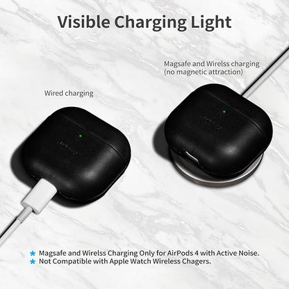 Belemay for AirPods 4 Case, Compatible with MagSafe, Luxury Full-Grain Vegetable-Tanned Smooth Leather, Unique Patina, Comfort Grip, Compatible with AirPods 4th Generation Case (2024) (USB-C), Black