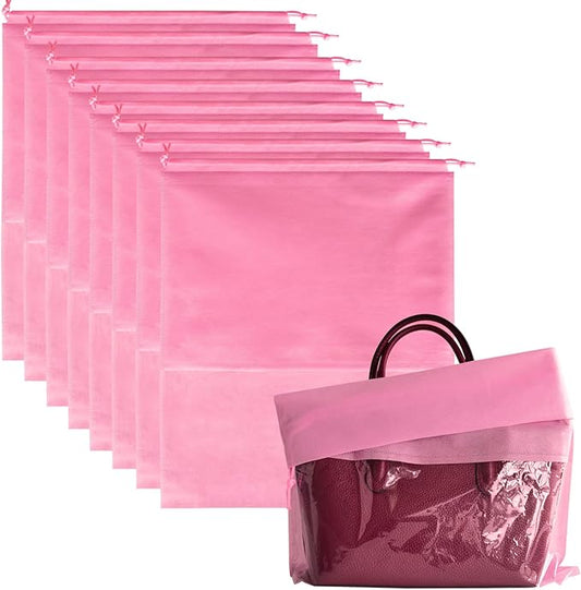 8PCS Dust Bags for Handbags Jumbo Travel Shoe Bags Purses Organizers Storage Bags with Rope Clear Window Dustproof Drawstring Bag Storage Pouch for Men and Women - Pink, 19.7 x 15.7 in