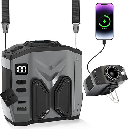2025 Portable Waist Belt Clip Fan 10,000mAh/ 20,000RPM/ 100Speeds /40H Rechargeable Body Wearable Shirt Fan Strong Airflow, Hands-free Personal Hanging Neck Fan SOS Light for Outdoor Hiking Camping