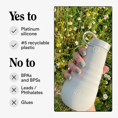 STOJO Collapsible Water Bottle – Cashmere Gray, 20oz / 592ml - Leak-Proof Reusable Silicone Travel Cup for Hot & Cold Drinks - Microwave & Dishwasher Safe
