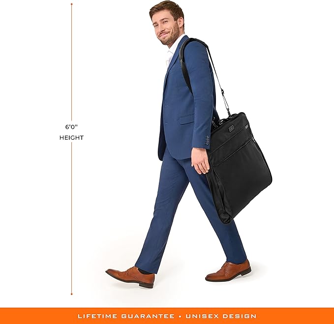 Briggs & Riley Classic Garment Bag for Hanging Clothes - Suit & Dress Travel Bag for Men & Women, Wrinkle Reducing Luggage for Shirts, Tuxedos, & Coats, Smooth Zipper - Baseline Collection, Black