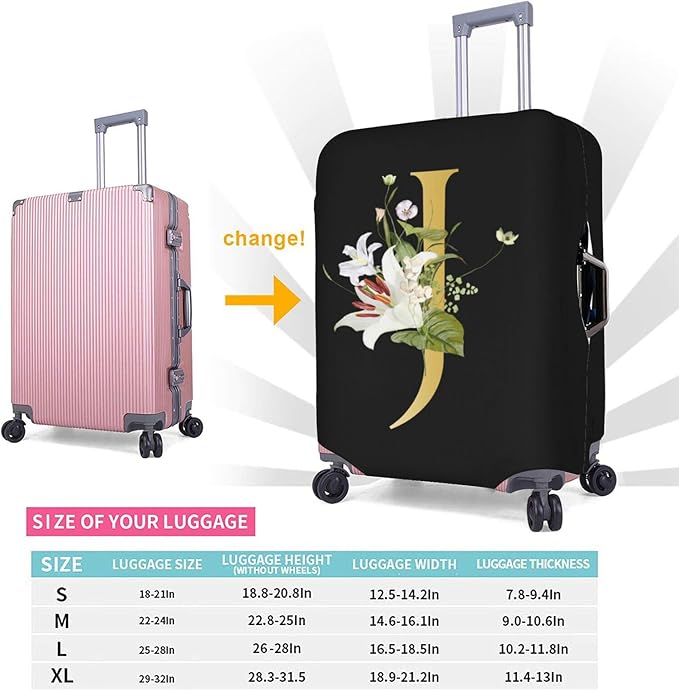 Decorative J Suitcase Protectors Elastic Washable Luggage Covers With Concealed Zippers For 18-32 Inch Luggage (Size L: Fits 25-28 Inch)
