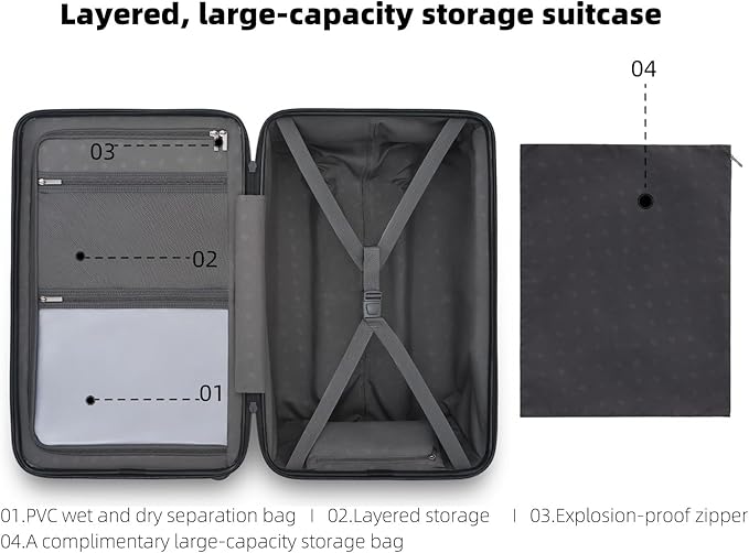 NINETYGO Trunk Luggage 24 Inch, Medium Checked Luggage with Double Spinner Wheels, Anti-Burst Zipper, Hard Case PC Suitcase, Lightweight Travel Luggage, TSA Approved (Onyx Black, Hudson)