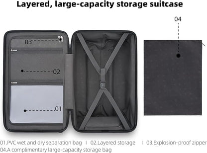 NINETYGO Trunk Luggage 24 Inch, Medium Checked Luggage with Double Spinner Wheels, Anti-Burst Zipper, Hard Case PC Suitcase, Lightweight Travel Luggage, TSA Approved (Onyx Black, Hudson)