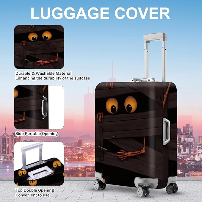 ANNA QUEEN Mummy Halloween Luggage Cover, Fun Skeleton Design, Stretchable & Washable Travel Sleeve for 20-34 Inch Luggage