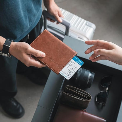 VULKIT Passport Holder for Travel, Rfid Blocking Passport Cover, Slim Travel Wallet for Men & Women, Cognac Brown