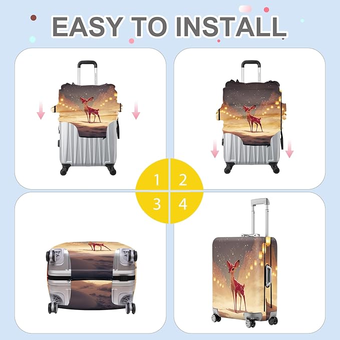 FOREVER QUEEN Christmas Elk Luggage Cover Suitcase Protector Suitcase Cover Anti-Scratch,Stretchable Bag Cover Washable Durable Polyester