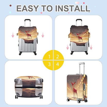 FOREVER QUEEN Christmas Elk Luggage Cover Suitcase Protector Suitcase Cover Anti-Scratch,Stretchable Bag Cover Washable Durable Polyester