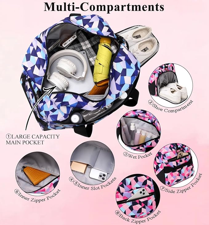 DSIUE Kids Duffle Bag Girls Sports Gym Bag, Small Weekender Overnight Bags Carry On Travel Duffel for Women Teen Girls