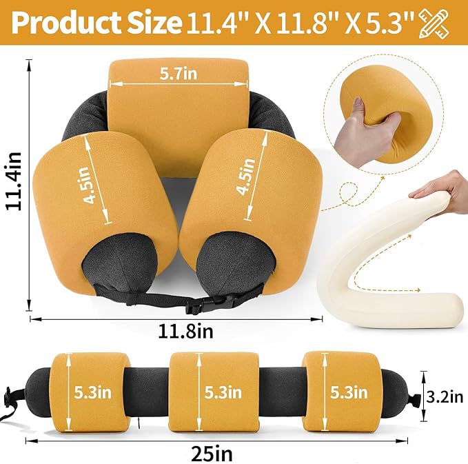 3-Ring Memory Foam Travel Neck Pillow It has obtained a Patent. The Three Rings can be movably Adjusted to Provide Flexible Support for The Neck, Head, and Other Areas.Yellow