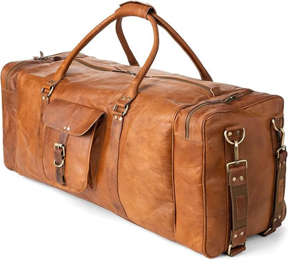Berliner Bags Vintage Genuine Leather Duffle Bag New York XXXL for Travel or the Gym, Weekender, Travel Bag, Overnight Bag for Men and Women - Brown