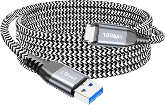 Long USB to USB-C Data Cable [10FT, 2Pack], USB 3.2 Gen 2 to Type C Cord 10Gbps Hi-Speed Sync 3.1A Fast Charge for iPhone 16/15 Pro Max, Samsung Galaxy S23/S22, Car Charger, Dash Cam, PS5 Controller