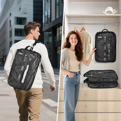 36L Vacuum Bags for Travel, Waterproof Compression Bags with Wireless Lockable Pump, Reusable Vacuum Packing Cubes Compatible with Suitcase, Luggage, Backpack (1PC + Pump + Shoulder Strap)