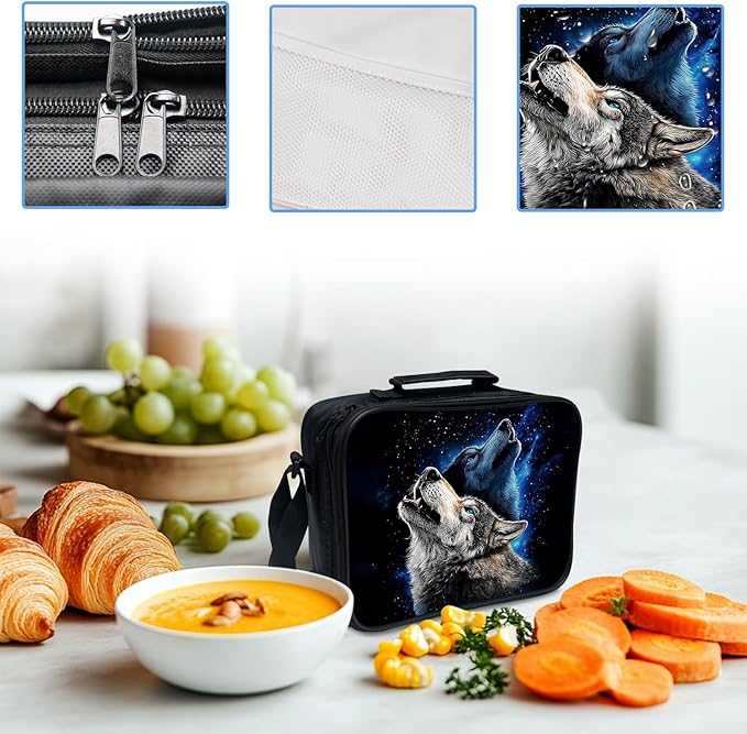 Wolf Backpack Wild 17 Inches Bookbag 3PCS Set with Lunch Box Pencil Case Daypack for Kids Boys