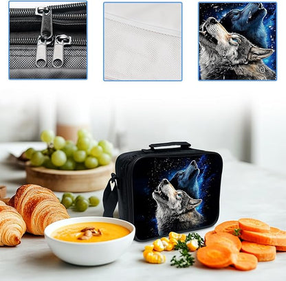 Wolf Backpack Wild 17 Inches Bookbag 3PCS Set with Lunch Box Pencil Case Daypack for Kids Boys