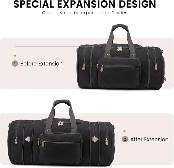 Sucipi Canvas Travel Duffel Bag for Men, Weekend Overnight Bag with Shoe Compartment and Toiletry Bag, Carry-On for Airplanes, Black