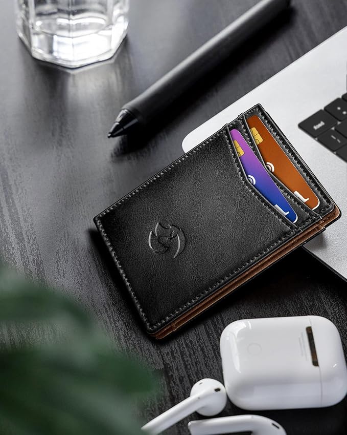 Magnetic Closure Slim Wallet for Men with Money Clip Gift Boxed,Genuine Leather Front Pocket Wallet, 3.9"x 2.7", RFID Blocking