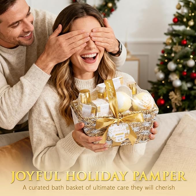 Christmas Birthday Gifts for Women, Honey & Almond Milk Relaxing Spa Gift Baskets for Women Self Care Package Bath Gift Set, Home Bath and Body Kit Pamper Gifts for Womens Mom Her Friends Sister Wife