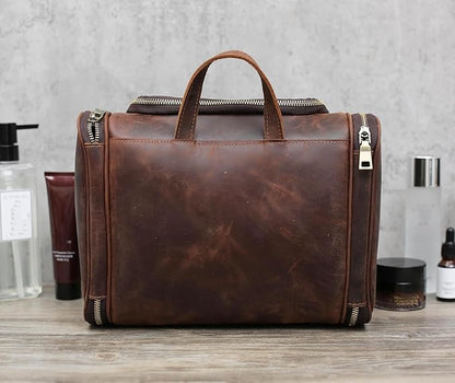 EURYNOME Toiletry Bag For Men, Genuine Leather Toiletries Organizer, Travel Hanging Toiletry Bag Large Water-resistant Bathroom Shaving Kit for Cosmetics, Makeup Case Travel Dopp Kit
