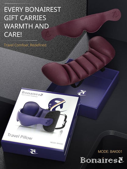 Travel Pillow, Airplane Neck Pillow for Long Flight, Oversized Head Strap with 3D Eye Mask for Sleep, 360°Support Headrest, Stop Bobblehead, Ultimate Travel Essentials for Men Women Red