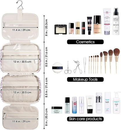 Travel Toiletry Bag for Women Large Hanging Makeup Bag Organizer Toiletries Bag for Full Size Essentials Accessories Cosmetics (Little Dusty Pink Flower (Large))