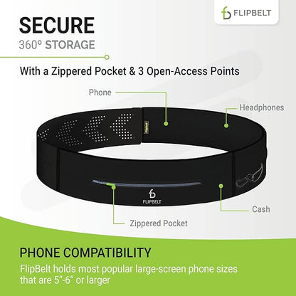 FlipBelt Adjustable Running Belt, Fitness and Running Fanny Pack for Women and Men, Non Chafing Waist Band Pack for Phone Keys Money, Moisture Wicking Storage Belt, USA Company