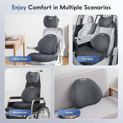 FLORICH Seat Cushion and Lumbar Support Pillow for Office Chair Car, Car Neck Pillow, Ergonomic Memory Foam Back Support for Office Gaming Chair Wheelchair, Relieves Neck, Back & Sciatica Pain – Gray