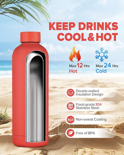 Insulated Water Bottle with Lid, 25 oz Reusable Leak-Proof Metal Stainless Steel Water Bottles for Travel, Sports, Gym, Outdoor (Red)