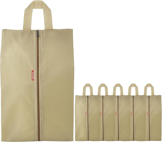 6pcs Portable Shoe Organizer, Travel Pouches with Zipper, Golf Shoe Bags, Clothes Bags, Soccer Cleats Bag Shoe Pouch for Gym, Waterproof, Odor-Resistant (Khaki)