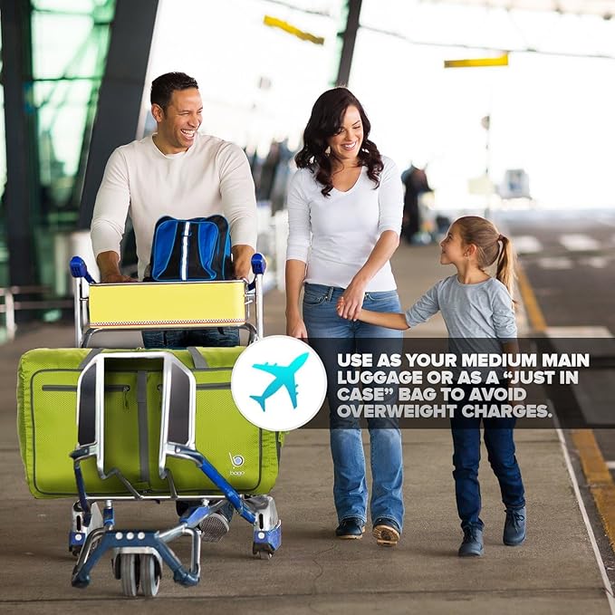 Bago Large Foldable Duffel Bags for Traveling Women & Men - 80L Packable Duffle Bag for Travel with Shoe Compartment - Water Repellant, Heavy Duty, Lightweight Folding & Collapsible (Green)