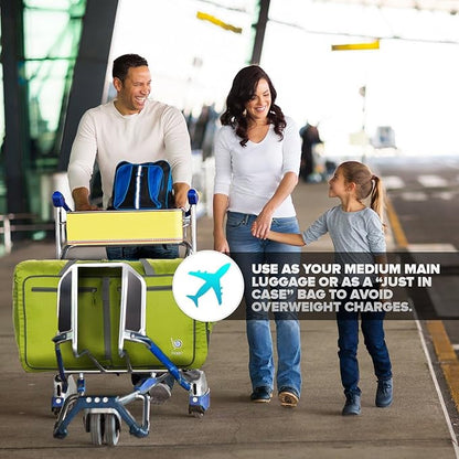 Bago Large Foldable Duffel Bags for Traveling Women & Men - 80L Packable Duffle Bag for Travel with Shoe Compartment - Water Repellant, Heavy Duty, Lightweight Folding & Collapsible (Green)