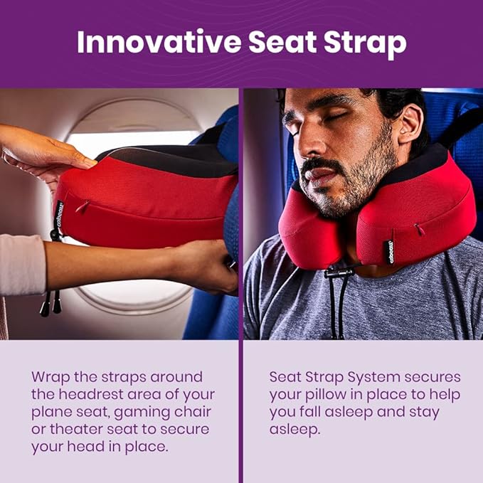 Cabeau Airplane Travel Pillow for Long Flights - Evolution S3 - Supportive Memory Foam with Seat Straps to Secure Your Head and Neck and Provides 360° Support (Steel Grey)