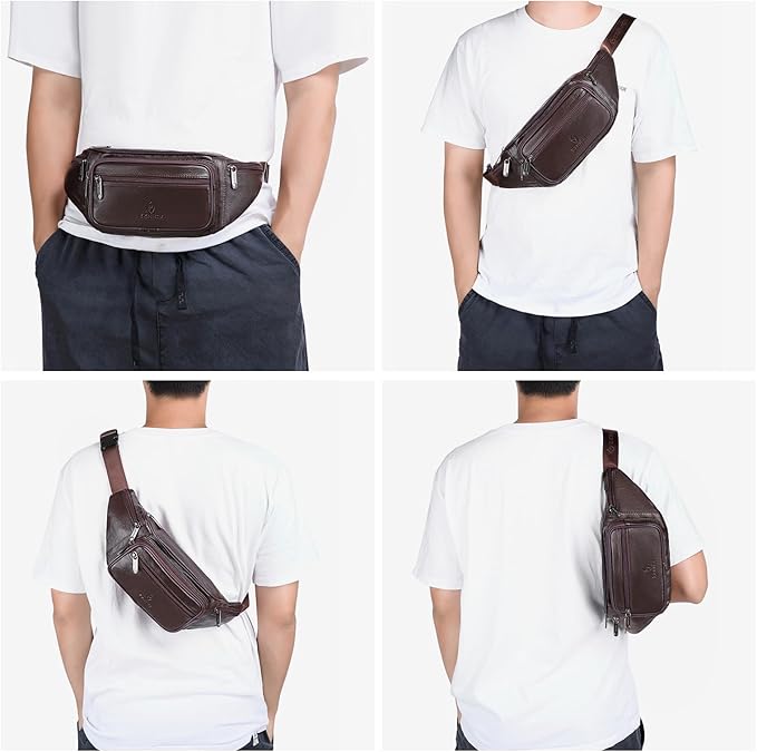 Genuine Leather Fanny Pack/Waist Bag/Organizer with Adjustable Belt, Multiple Pockets For Men and Women
