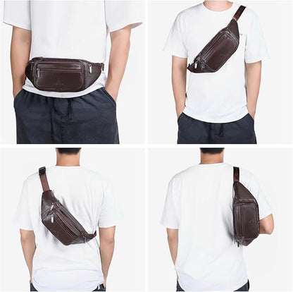 Genuine Leather Fanny Pack/Waist Bag/Organizer with Adjustable Belt, Multiple Pockets For Men and Women