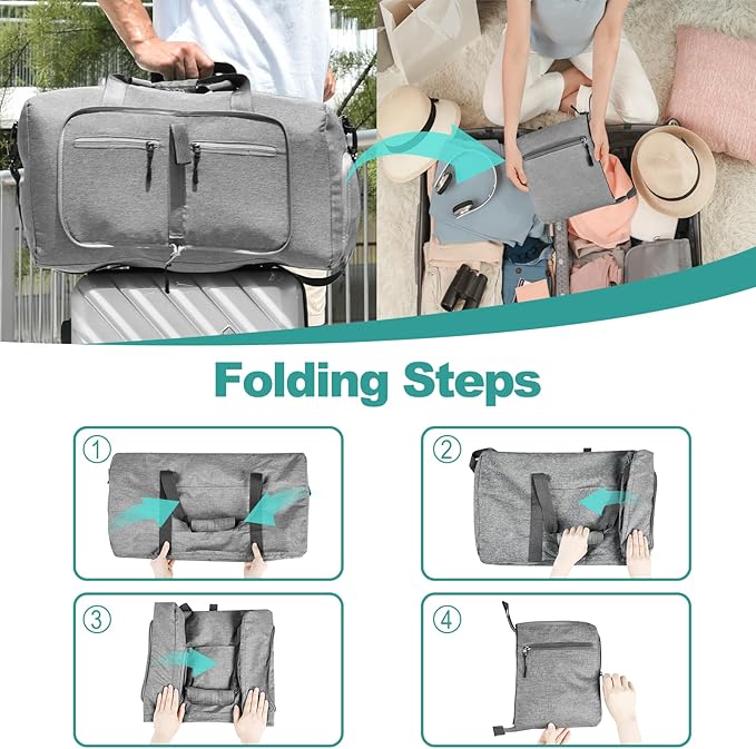 Dimayar 40L Travel Duffle Bag - Foldable Duffel Bag with Shoes Compartment - Overnight Bags Waterproof & Tear Resistant(Gray)