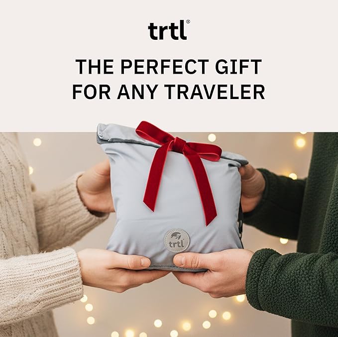 trtl Travel Pillow Cool for Neck Support - Cooling Airplane Neck Pillow for Sleeping - Breathable Fabric - Easy to Carry - Ergonomic Design for Traveling on Planes, Cars, and Trains - Black/Grey
