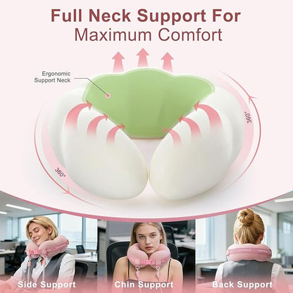 Travel Neck Pillow for Airplane, Super Soft Neck Support Travel Pillow - Lightweight and Stylish Convertible Style - Ergonomic Design for Long Flights, Car, Train & Office Use (Pink)