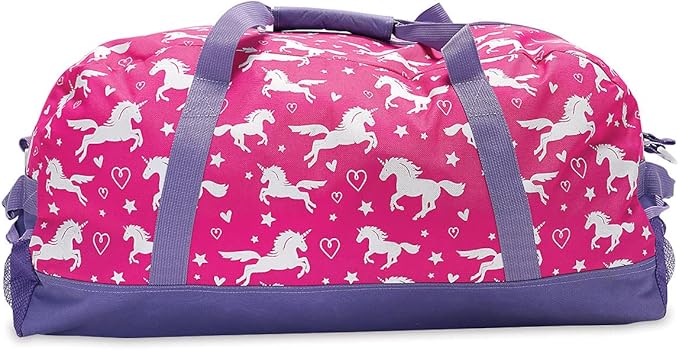 Lillian Vernon Personalized Duffel Bag for Kids, Roomy Pink Unicorn Weekender With Front & Side Compartment, Customizable Girls Sports & Travel Bags With Custom Name, 11" x 12" x 23"