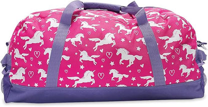 Lillian Vernon Personalized Duffel Bag for Kids, Roomy Pink Unicorn Weekender With Front & Side Compartment, Customizable Girls Sports & Travel Bags With Custom Name, 11" x 12" x 23"