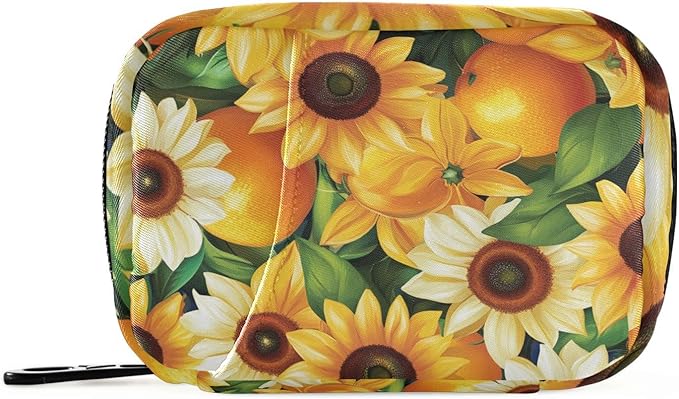 Pill Organizer Box Case Weekly Travel Pill Container Holder 7Day Cute Vitamin Organizer Dispenser Sorter Planner Storage Small Compact Oranges Sunflowers and Fruits09