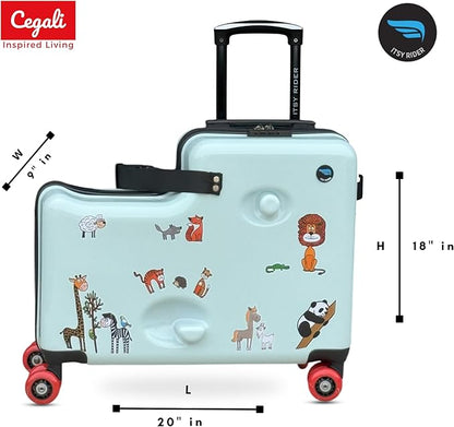 2025 Itsy Rider 20" Ride-on Suitcase for Kids with Double Spinner Red Wheels (Green Safari)