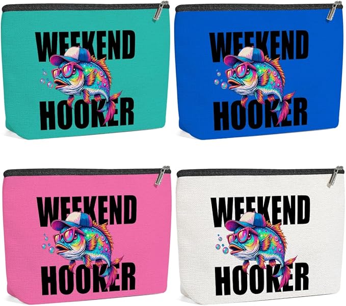 4 Pack Sarcastic Funny Summer Colorful Summer Fish Fishing Gifts Makeup Bag,Teacher Girl Trip Travel Essentials Cosmetic Bags for Women, Travel Toiletry Bag Graduation Birthday Girls Weekend Vacation