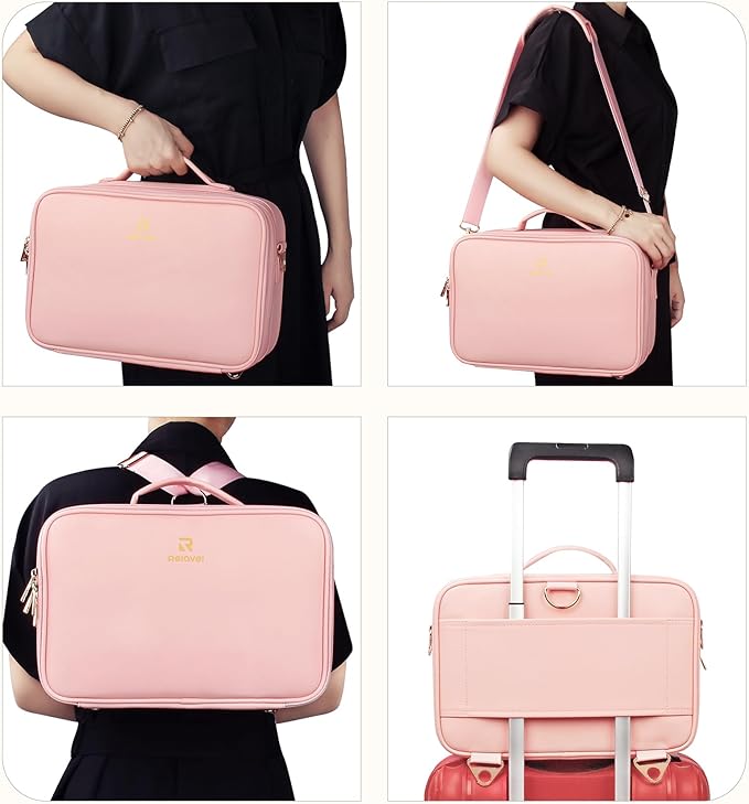 Relavel Travel Makeup Train Case Makeup Cosmetic Case Organizer Portable Artist Storage Bag with Adjustable Dividers for Cosmetics Makeup Brushes Toiletry Jewelry Digital Accessories